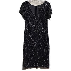 Adrianna Papell Women's Size 8 Navy Sequin Knee Length Dress